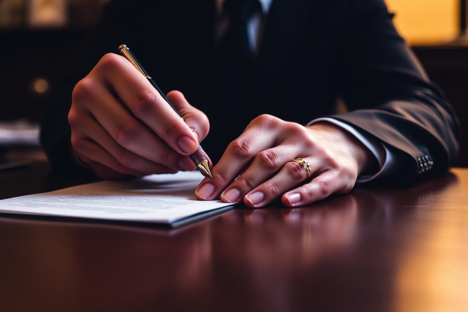 Assinatura de contrato empresarial com caneta elegante